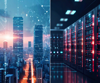Split composition showing Japanese government building connected to cloud infrastructure with certification progress indicators and three remaining compliance gaps highlighted