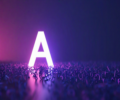 A glowing three-dimensional letter emerging prominently from a background of faded translucent letters, connected by subtle network lines, representing constraint-based creative tools and early community adoption