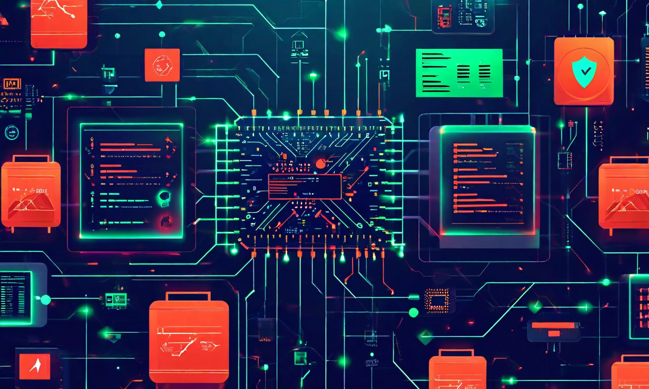 推論システムのリスク要因と緩和戦略を視覚化した図。レイテンシスパイク(赤い稲妻)、GPU障害(エラー記号付きの回路基板)、メモリ不足(溢れるデータコンテナ)、スケーリング限界(ボトルネックノード)の4つのリスク要因が表示され、各リスク周辺に保護シールドと緑色のチェックマークで緩和戦略が示されている。深青色の背景に赤、緑、オレンジの配色で構成されたテクノロジー系の図解。