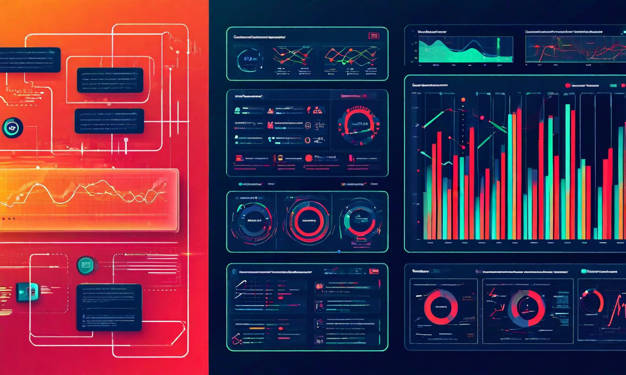 制約から競争優位への転換プロセスを示す図。左側に熱勾配とクリアランスの制約を赤色で表現し、中央に予測的監視システムと最適化プロセスを青色のデータフロー、センサーネットワーク、分析ダッシュボードで表現。右側に競争優位として効率向上、コスト削減、信頼性向上を緑色の上昇グラフと安定指標で表現。全体を通じて赤から青を経由して緑へと遷移する色彩グラデーションで価値創造の流れを視覚化。