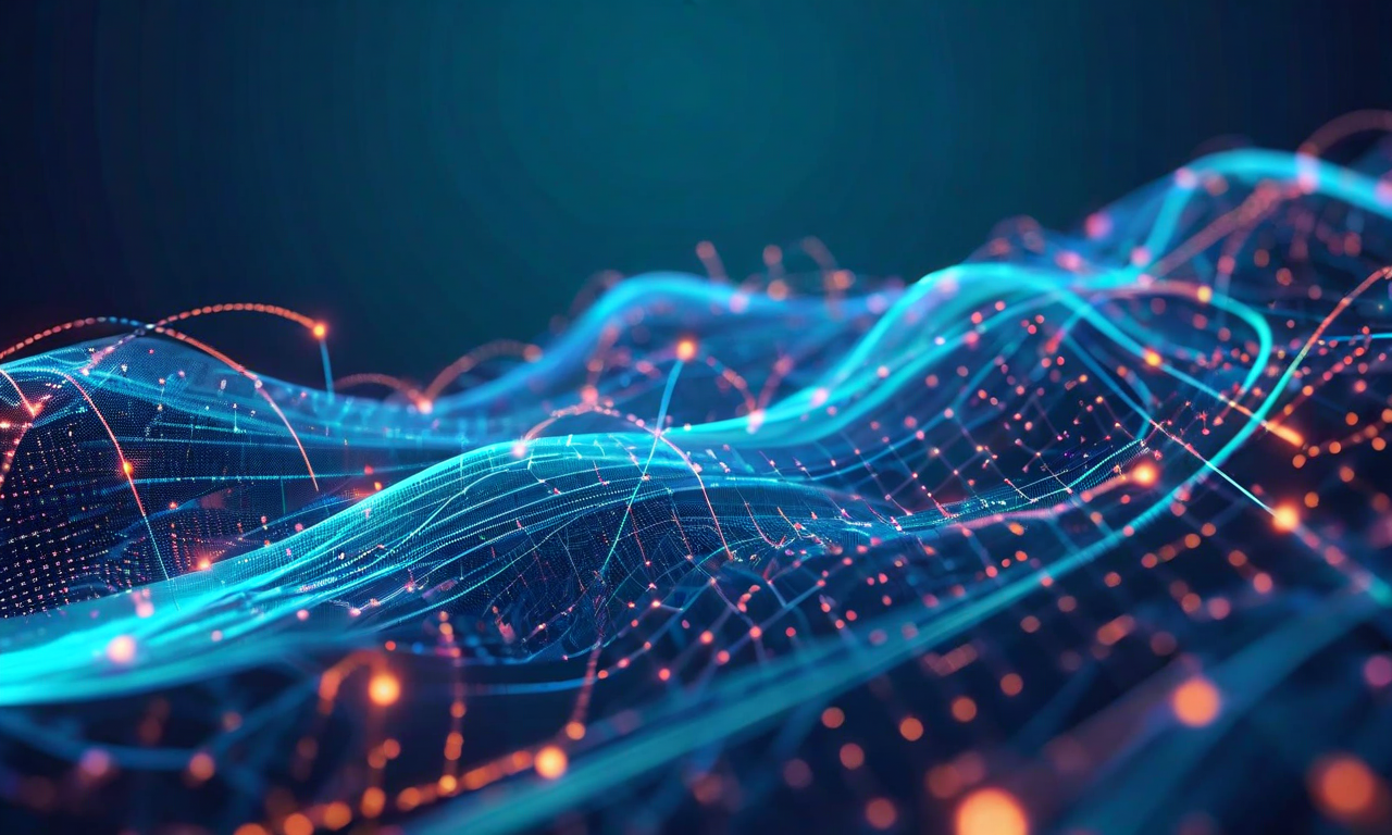 実装パターンの多様性を示す抽象的なビジュアル。段階的ロールアウト、A/Bテスト、カナリアデプロイメントの3つの異なるアプローチが、流動的なラインとノード、段階的な拡張を表現する幾何学的図形で概念的に表現されている。青とティール色のグラデーション遷移により、各デプロイメント段階とトラフィックパターンの進行を視覚化している。