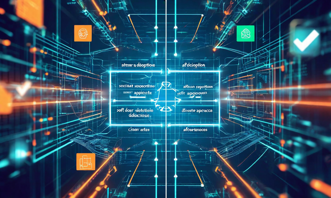 意図的なアーキテクチャの概念を表現した図。中央の決定ポイントから、ソフトデリート採用を明示的に決定し根拠を文書化するパス（チェックマークと文書シンボル付き）と、代替アプローチのパスが分岐している。チーム全体での知識共有と合意形成を示す相互接続されたノード、共有文書、コミュニケーションシンボルが含まれている。背景にはシステム設計を示す建築設計図の要素が配置されている。