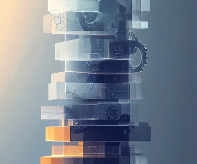 Layered translucent geometric planes showing a pristine top surface with deteriorating support structures visible beneath, illustrating the concept of hidden costs in technical abstractions