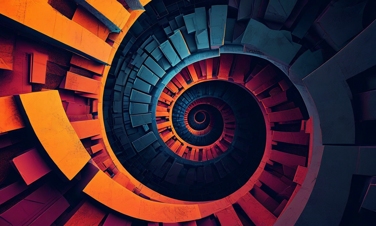 組織的問題が技術的な一時的な解決策で繰り返し隠蔽され、同じ問題が何度も再発する負のスパイラルを表現した抽象的な視覚化。スパイラルの各層は問題の隠蔽と再発のサイクルを示し、組織が根本的な学習と改善の機会を失うプロセスを表現している。