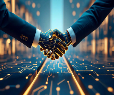 A conceptual business illustration showing a divided path representing venture capital firms simultaneously investing in competing AI companies, with neural network patterns in the background symbolizing the artificial intelligence industry