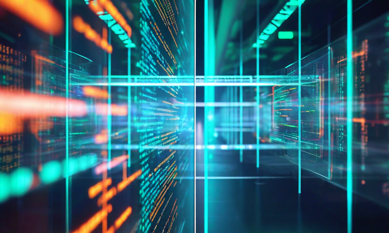 部分的透明性から完全な説明責任への移行を表現した画像。左側は曇りガラスのパネルを通してコードが見える現状を、右側は内部の運用プロセスが完全に可視化された透明な構造を表現。両者を結ぶグラデーション橋が進化を象徴している。